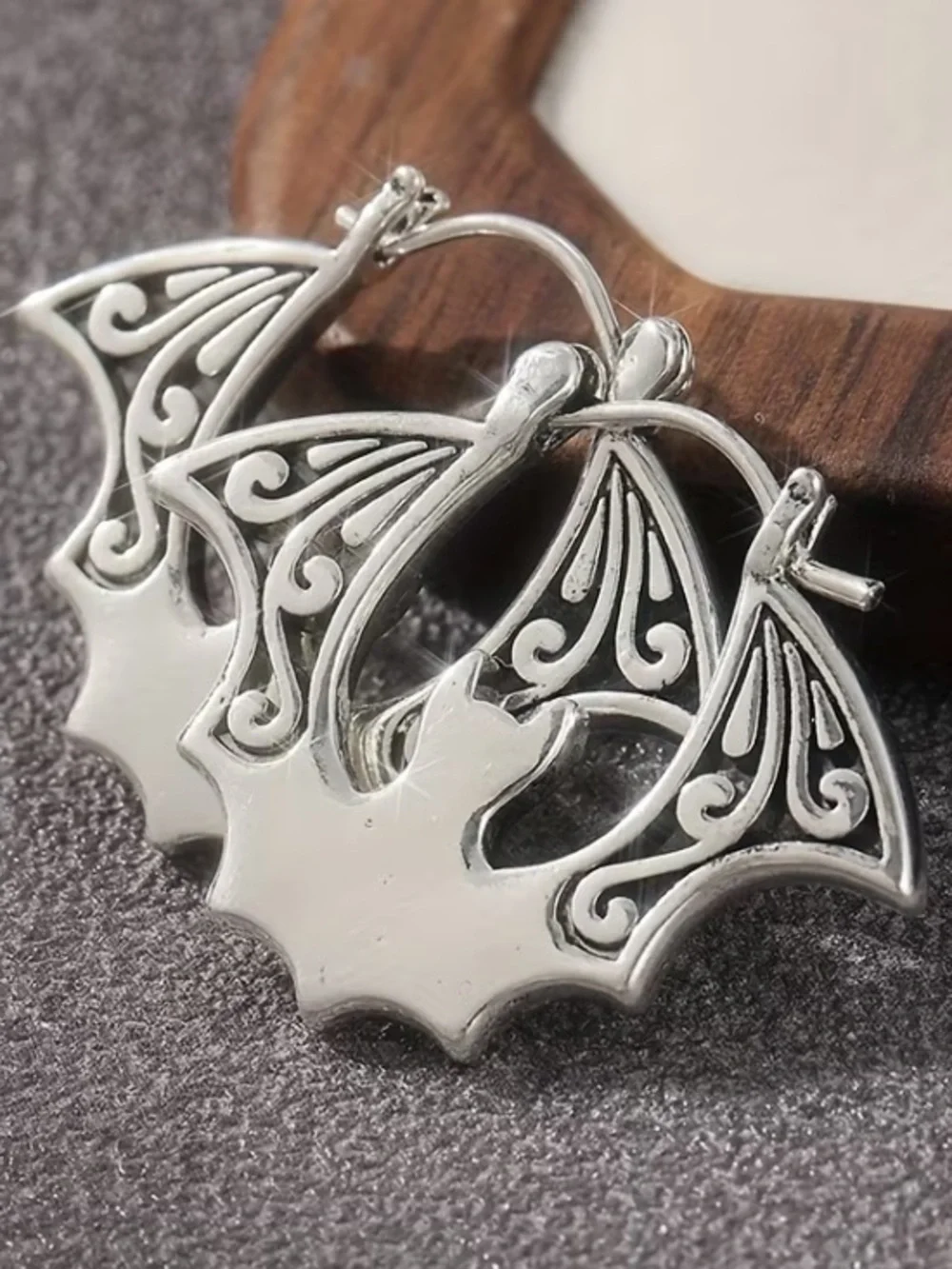 Silver Bat Hoop Earrings - Gothic Wings